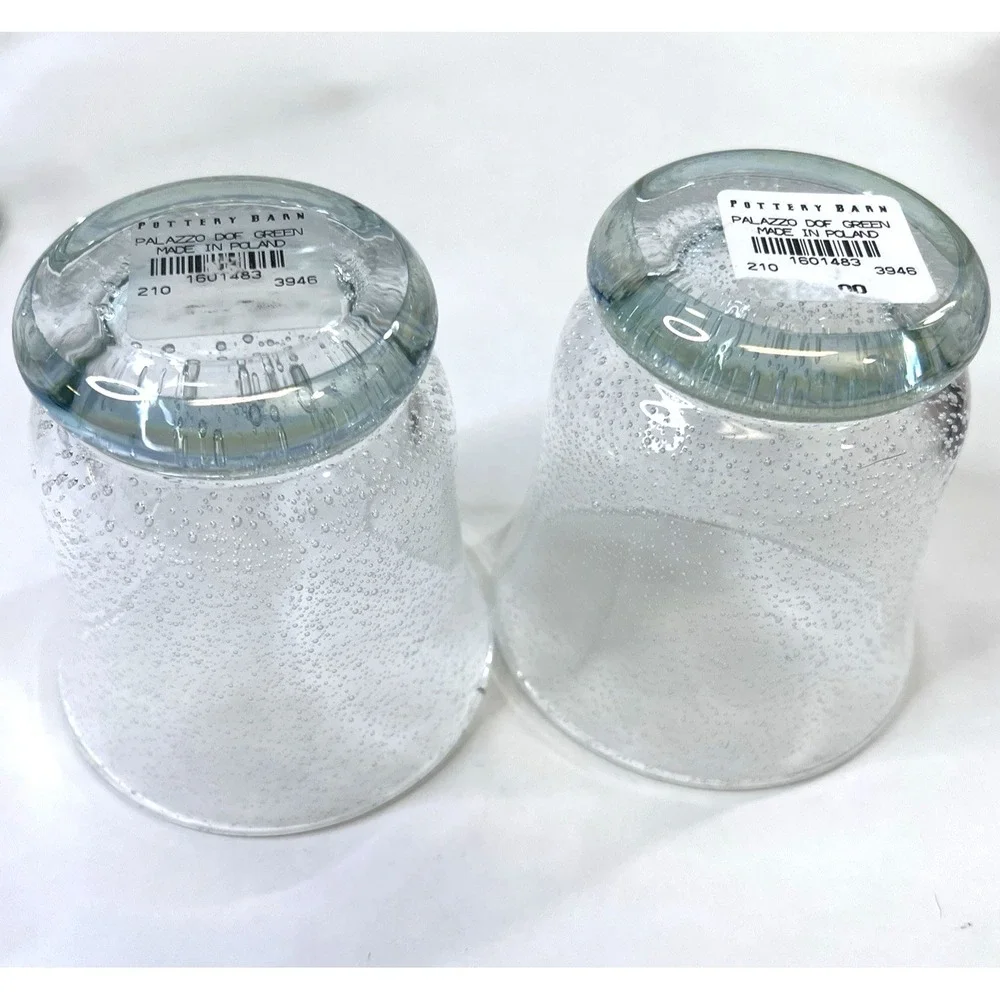 Pottery Barn Palazzo Green Bubble Double Old Fashioned Glasses Set of 2